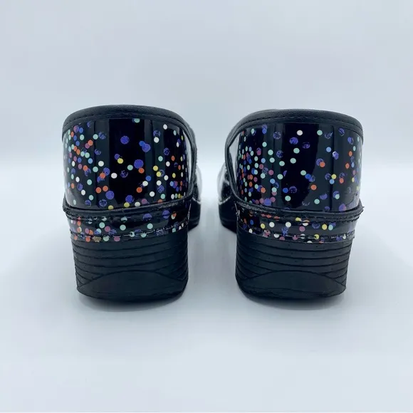 Dansko Black Confetti LT Pro Patent Leather Clogs Size 39 / US 8.5 - 9
