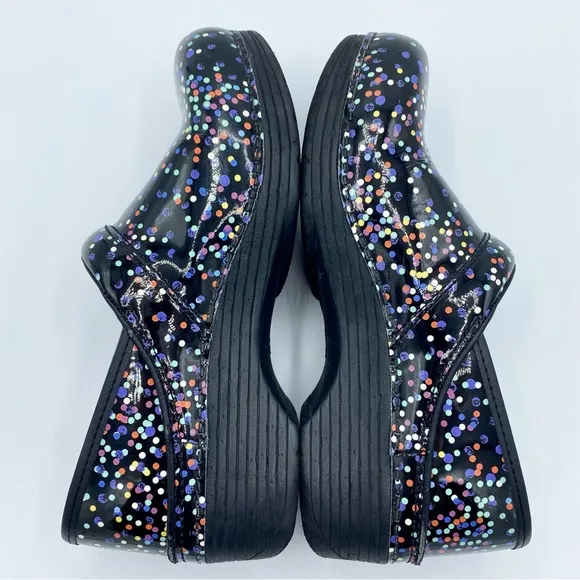 Dansko Black Confetti LT Pro Patent Leather Clogs Size 39 / US 8.5 - 9