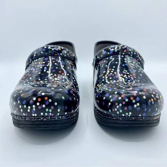 Dansko Black Confetti LT Pro Patent Leather Clogs Size 39 / US 8.5 - 9