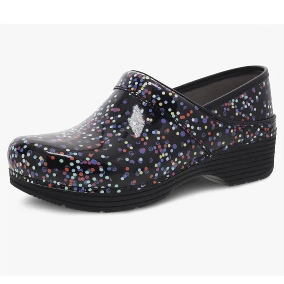 Dansko Black Confetti LT Pro Patent Leather Clogs Size 39 / US 8.5 - 9