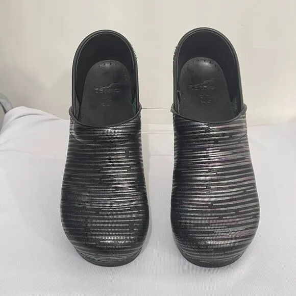 Dansko Clogs Womens EU 41 US 10.5-11 Black Metallic Striped Slip On Comfort Shoe