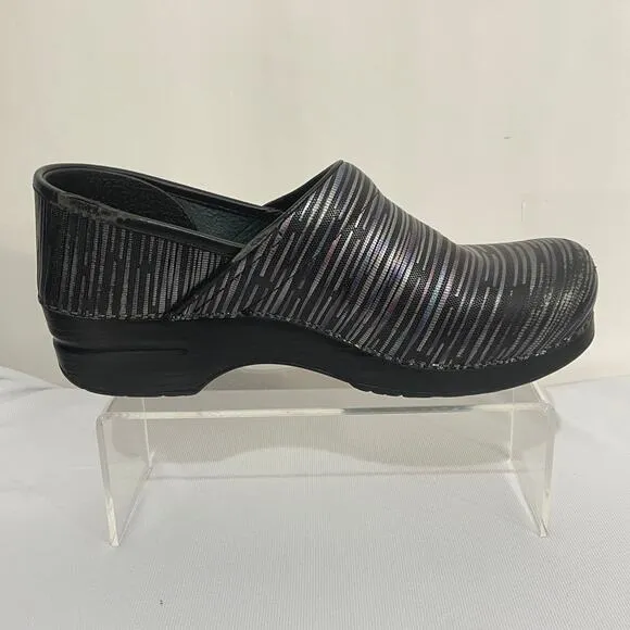 Dansko Clogs Womens EU 41 US 10.5-11 Black Metallic Striped Slip On Comfort Shoe
