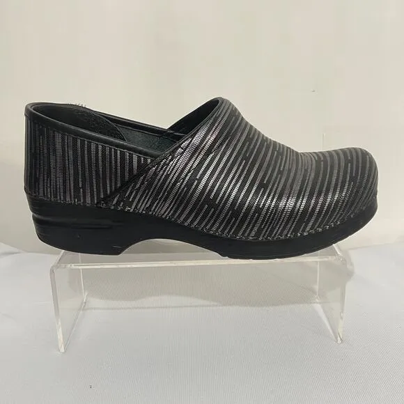 Dansko Clogs Womens EU 41 US 10.5-11 Black Metallic Striped Slip On Comfort Shoe