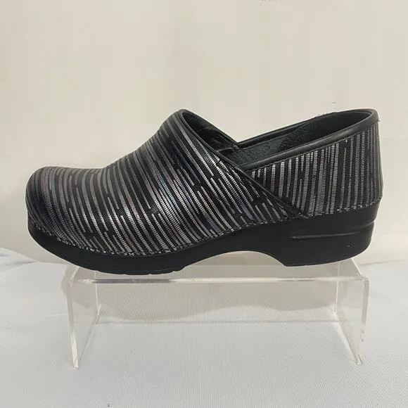 Dansko Clogs Womens EU 41 US 10.5-11 Black Metallic Striped Slip On Comfort Shoe