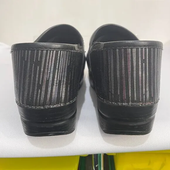 Dansko Clogs Womens EU 41 US 10.5-11 Black Metallic Striped Slip On Comfort Shoe