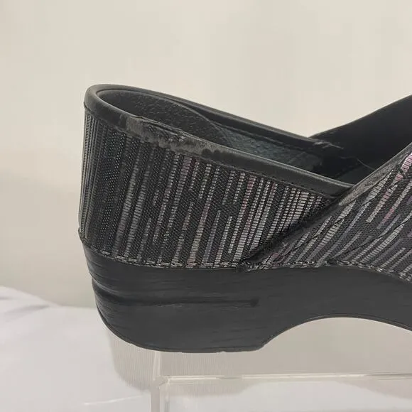 Dansko Clogs Womens EU 41 US 10.5-11 Black Metallic Striped Slip On Comfort Shoe