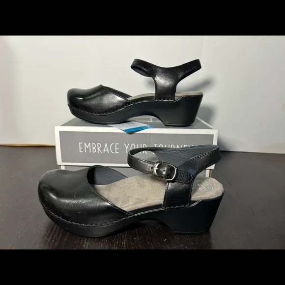 Dansko Sam Leather Mary Jane Clogs Shoes Black Size EU 38/US 7.5-8