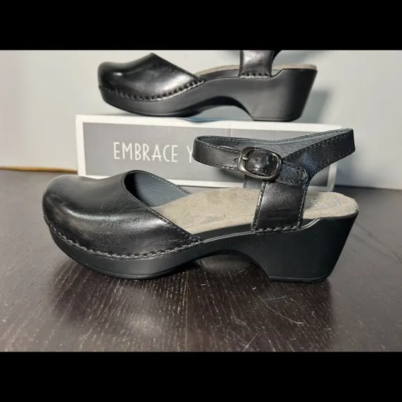 Dansko Sam Leather Mary Jane Clogs Shoes Black Size EU 38/US 7.5-8