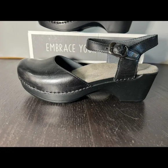 Dansko Sam Leather Mary Jane Clogs Shoes Black Size EU 38/US 7.5-8