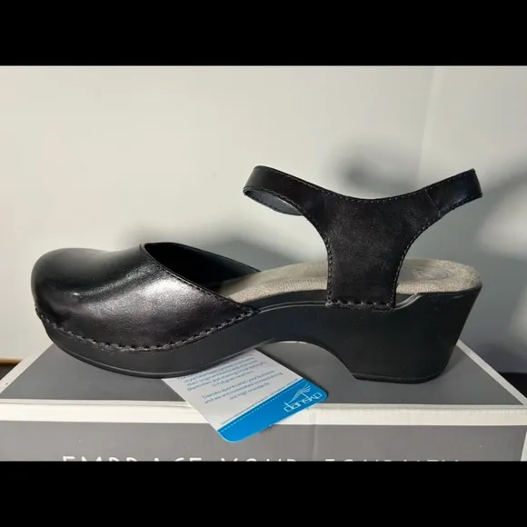 Dansko Sam Leather Mary Jane Clogs Shoes Black Size EU 38/US 7.5-8