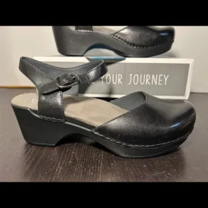 Dansko Sam Leather Mary Jane Clogs Shoes Black Size EU 38/US 7.5-8