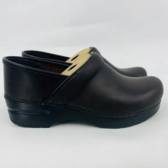 DANSKO WOMENS PROFESSIONAL 206-780202 ANTIQUE BROWN/BLACK LEATHER CLOGS SZ 7.5B