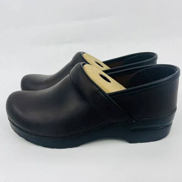 DANSKO WOMENS PROFESSIONAL 206-780202 ANTIQUE BROWN/BLACK LEATHER CLOGS SZ 7.5B