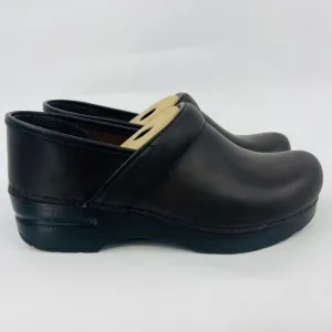 DANSKO WOMENS PROFESSIONAL 206-780202 ANTIQUE BROWN/BLACK LEATHER CLOGS SZ 7.5B