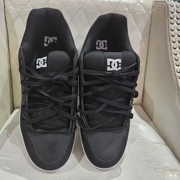 DC Mens Pure Skate Shoes Black White Leather Upper Rubber Sole Size 15