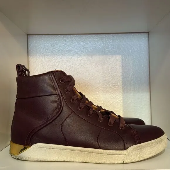 Diesel Sneakers Shoes Size 9.5 Mens Burgundy Leather Lace Up High Top