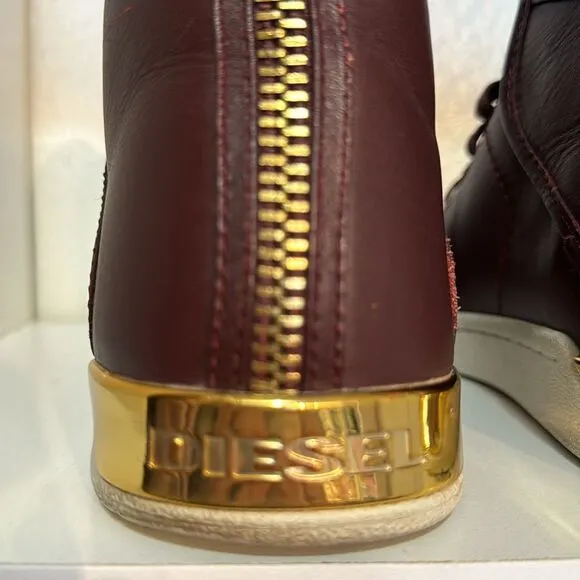 Diesel Sneakers Shoes Size 9.5 Mens Burgundy Leather Lace Up High Top