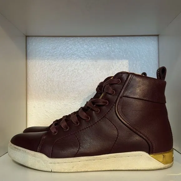 Diesel Sneakers Shoes Size 9.5 Mens Burgundy Leather Lace Up High Top