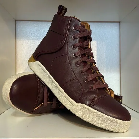 Diesel Sneakers Shoes Size 9.5 Mens Burgundy Leather Lace Up High Top