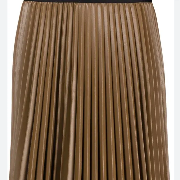 DKNY Faux Leather Pleated Accordion Skirt light olive green high waist Large