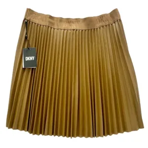 DKNY Faux Leather Pleated Accordion Skirt light olive green high waist Large