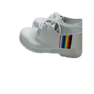 Doc Martens Shoes Mens White Leather Pride Oxford Lace Up Low Top Rainbow sz 5