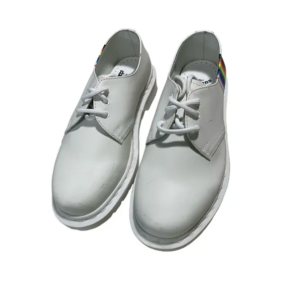 Doc Martens Shoes Mens White Leather Pride Oxford Lace Up Low Top Rainbow sz 5