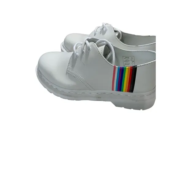 Doc Martens Shoes Mens White Leather Pride Oxford Lace Up Low Top Rainbow sz 5