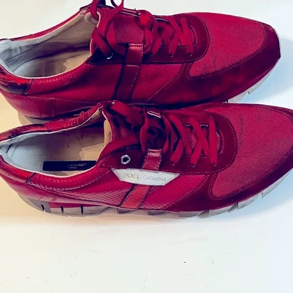 Dolce &amp; Gabbana Shark-teeth Soles Sz 11 Low-top Sneaker Red Men Logo