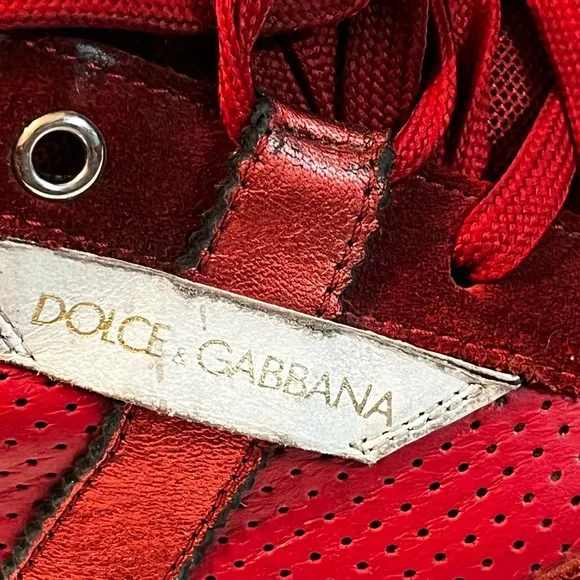 Dolce &amp; Gabbana Shark-teeth Soles Sz 11 Low-top Sneaker Red Men Logo