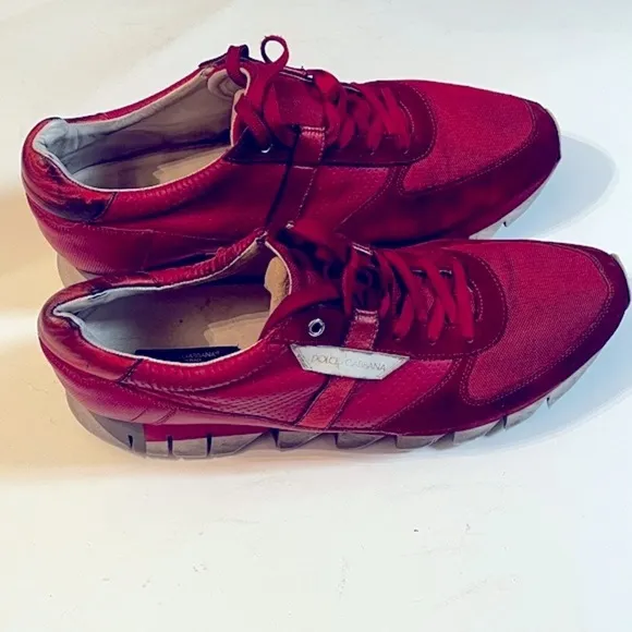 Dolce &amp; Gabbana Shark-teeth Soles Sz 11 Low-top Sneaker Red Men Logo