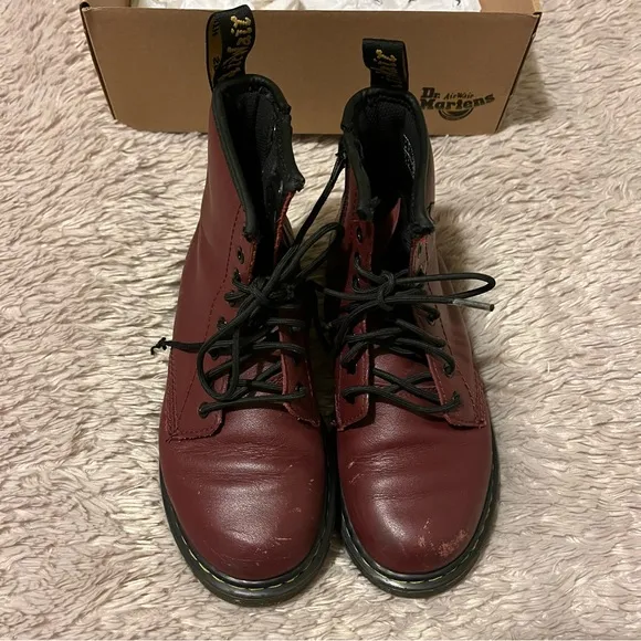 Dr. Martens 1460 kids ankle Maroon Boots sz 2 cherry red leather hightop shoes