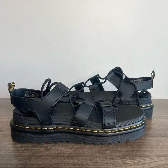 Dr. Martens Nartilla Black Hydro Leather Gladiator Women's Sandal Size 11 #B1498