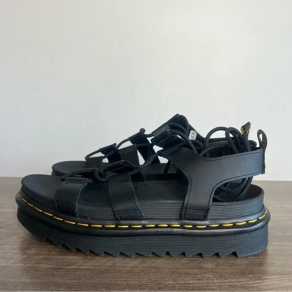 Dr. Martens Nartilla Black Hydro Leather Gladiator Women's Sandal Size 11 #B1498