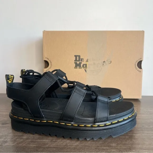 Dr. Martens Nartilla Black Hydro Leather Gladiator Women's Sandal Size 11 #B1498