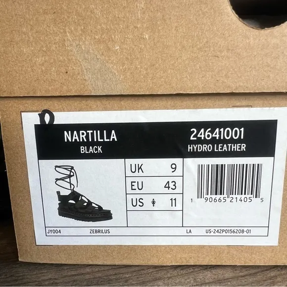 Dr. Martens Nartilla Black Hydro Leather Gladiator Women's Sandal Size 11 #B1498