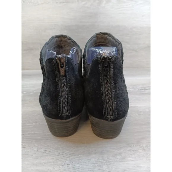 Earth Peak Perry Boot Womens Ankle Bootie  Black Sz 9 Suede Back Zip Laser Cut