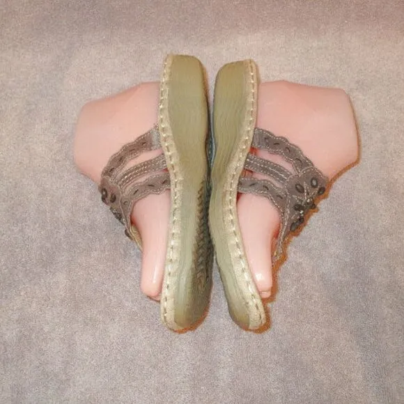 Earth Spirit Gelron Leather Sandals Size 8 Beaded Tobi Padded Flip Thong Braided
