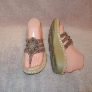 Earth Spirit Gelron Leather Sandals Size 8 Beaded Tobi Padded Flip Thong Braided