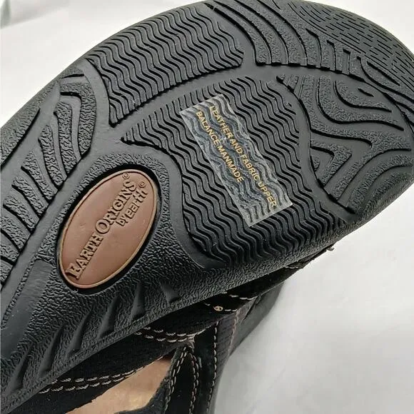 Earths Origins Carly Womens Leather Sneakers 6.5M Black Low Top Lace Up Shoes