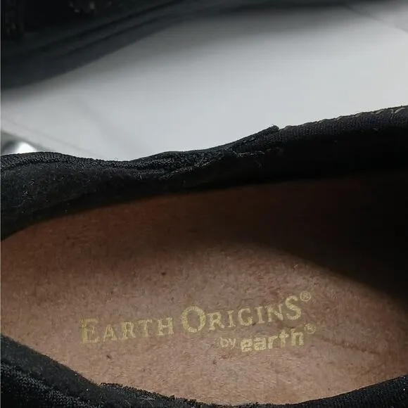 Earths Origins Carly Womens Leather Sneakers 6.5M Black Low Top Lace Up Shoes