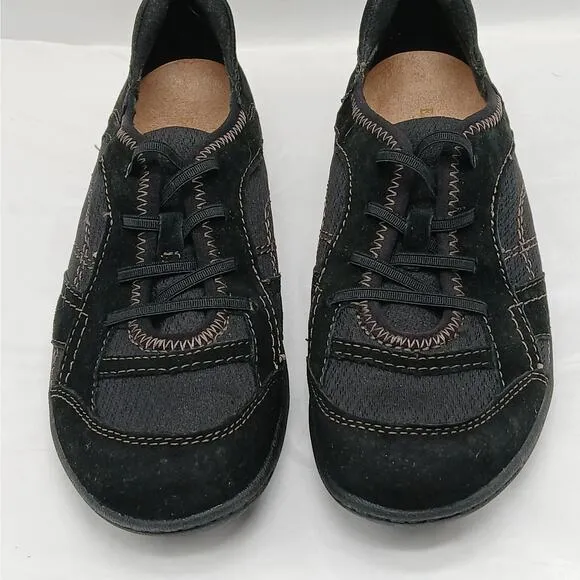 Earths Origins Carly Womens Leather Sneakers 6.5M Black Low Top Lace Up Shoes