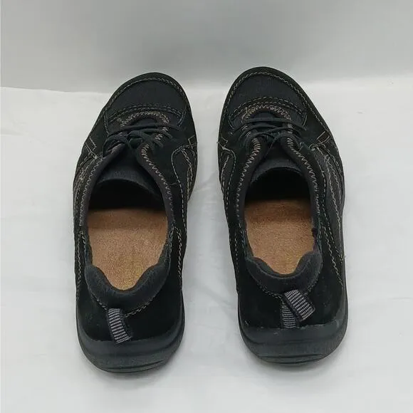 Earths Origins Carly Womens Leather Sneakers 6.5M Black Low Top Lace Up Shoes