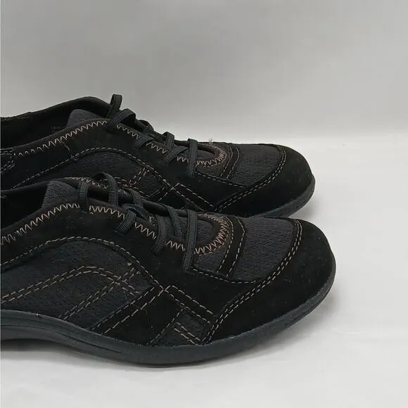 Earths Origins Carly Womens Leather Sneakers 6.5M Black Low Top Lace Up Shoes
