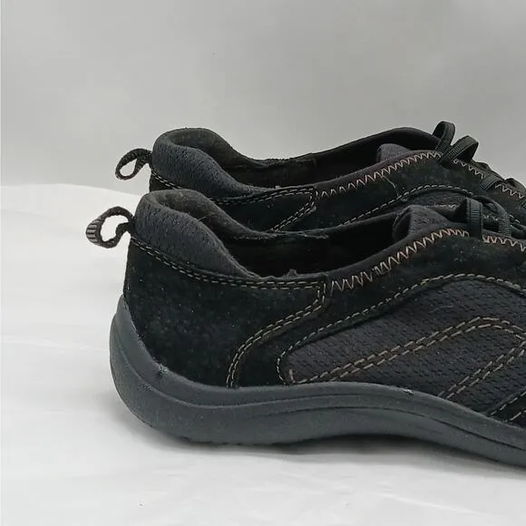 Earths Origins Carly Womens Leather Sneakers 6.5M Black Low Top Lace Up Shoes