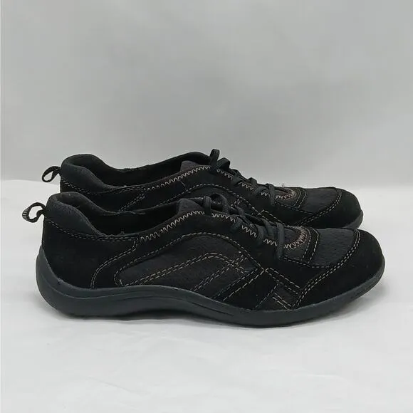 Earths Origins Carly Womens Leather Sneakers 6.5M Black Low Top Lace Up Shoes