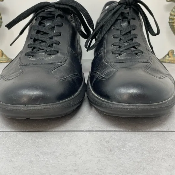 Ecco 1963 Men's Size 46 (12-12.5) Black Leather Lace-Up Low Top Sneakers Shoes