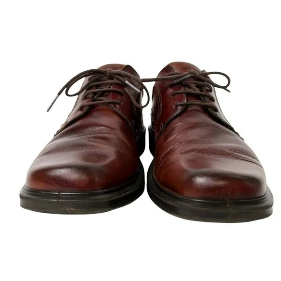ECCO Berlin Brown Leather Lace Up Plain Toe Oxford Shock Point Dress Shoes 41