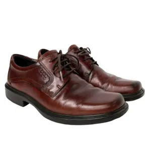ECCO Berlin Brown Leather Lace Up Plain Toe Oxford Shock Point Dress Shoes 41