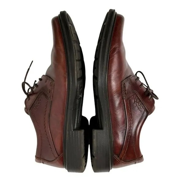 ECCO Berlin Brown Leather Lace Up Plain Toe Oxford Shock Point Dress Shoes 41